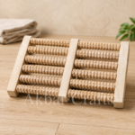 Wooden foot massager with multiple textured rolling bars
