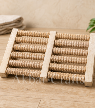 Wooden foot massager with multiple textured rolling bars
