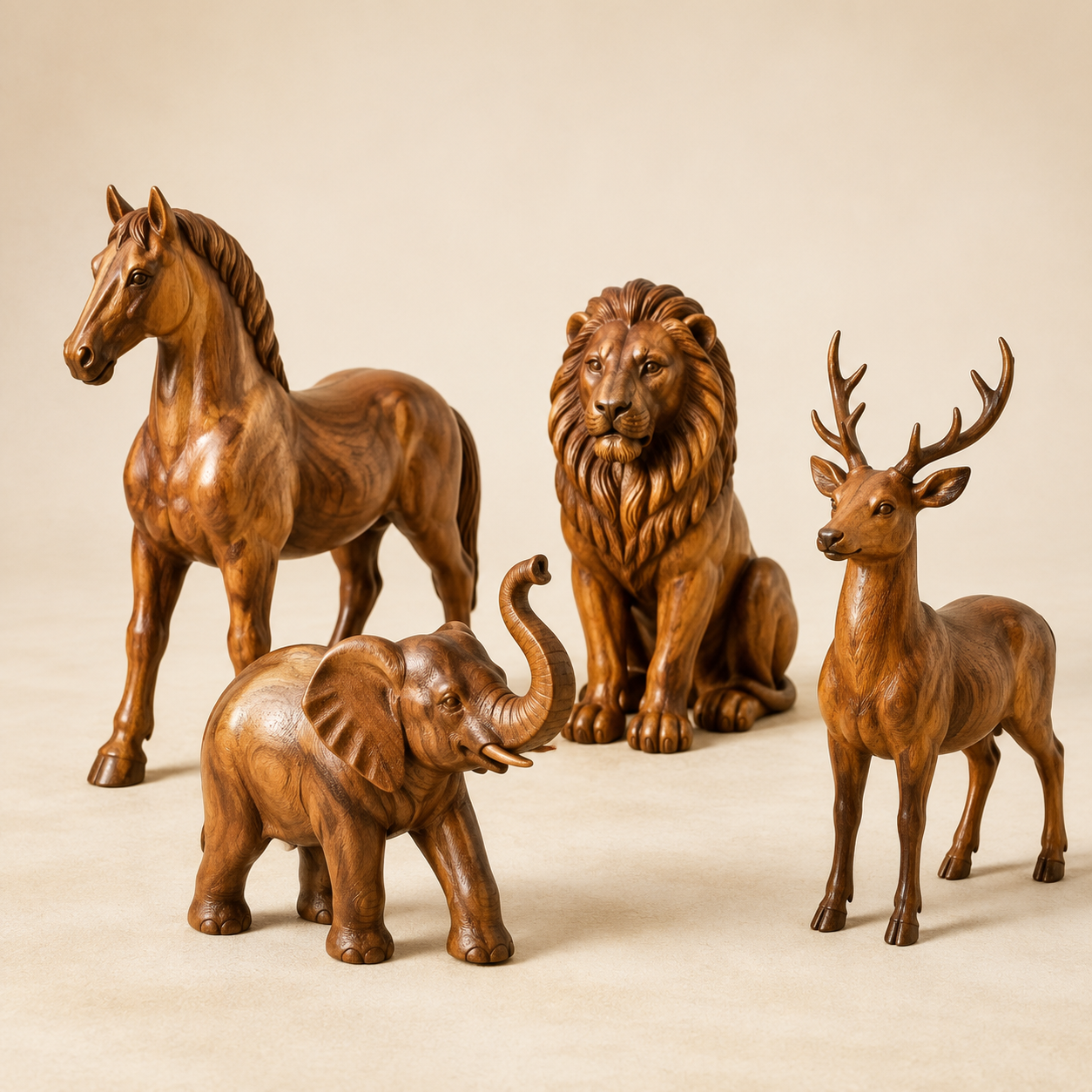 Handcrafted wooden animals for decoration