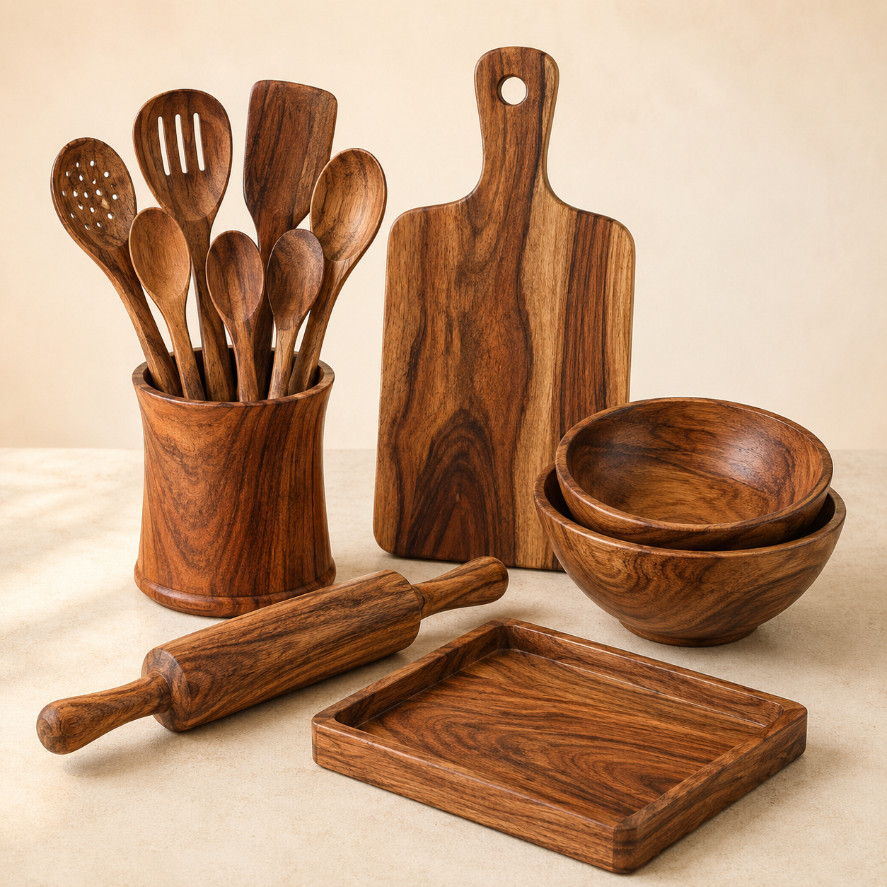 Handcrafted wooden kitchenware collection