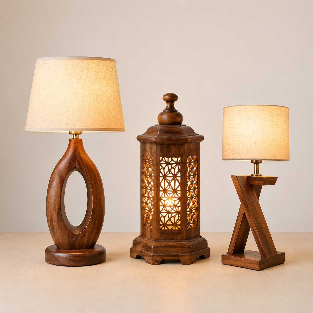 Handcrafted wooden table lamps